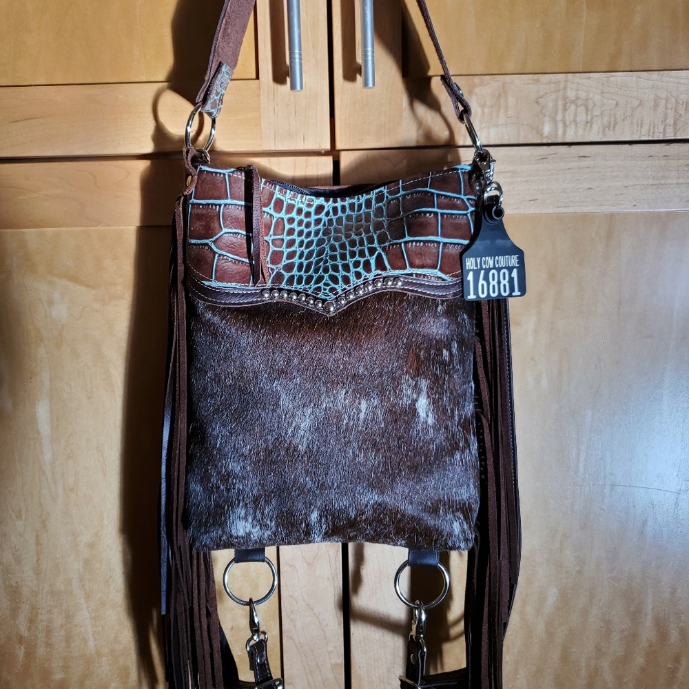 Holy cow couture hair on hide small bagpack